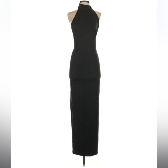 SKIMS SMOOTH LOUNGE LOW BACK HALTER DRESS Maxi Backless Mock Neck Small Black - Picture 3 of 16